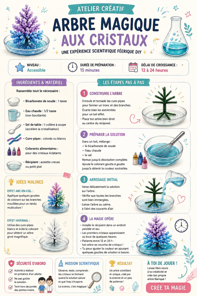 Un arbre magique aux cristaux colorés réalisé dans un cadre familial