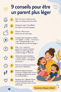 Un parent heureux jouant avec ses enfants dans le jardin, illustrant une parentalité joyeuse et légère.