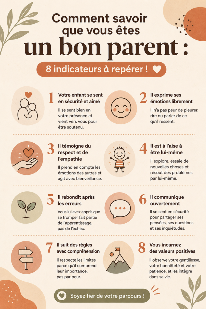 Un parent heureux jouant avec son enfant, illustrant les indicateurs de bonne parentalité.