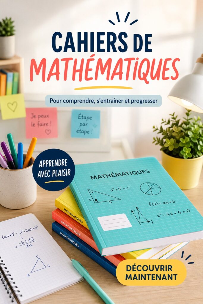 Ensemble de cahiers de mathématiques colorés adaptés aux enfants.