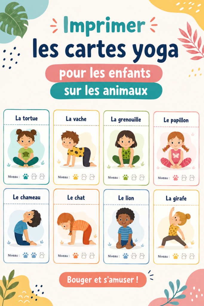 Cartes de yoga pour enfants avec illustrations d'animaux