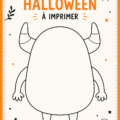 Un enfant souriant coloriant un dessin d'Halloween avec des citrouilles