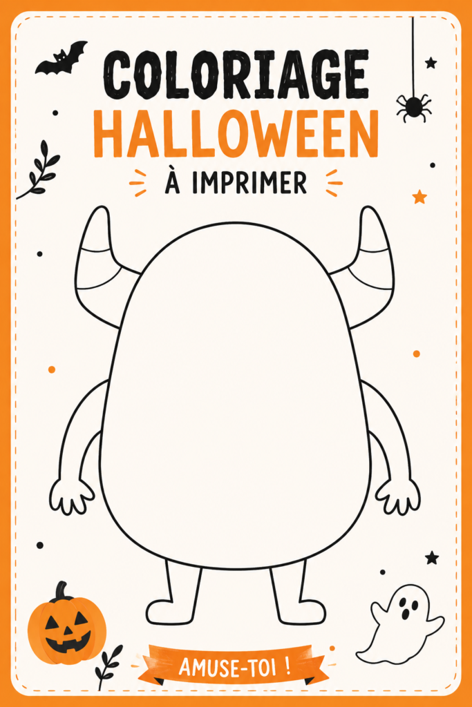 Un enfant souriant coloriant un dessin d'Halloween avec des citrouilles