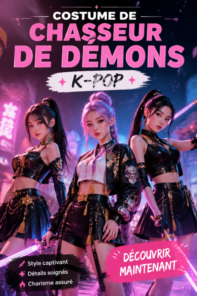 Costume de chasseur de démons K-pop réalisé pour un enfant, coloré et stylé.
