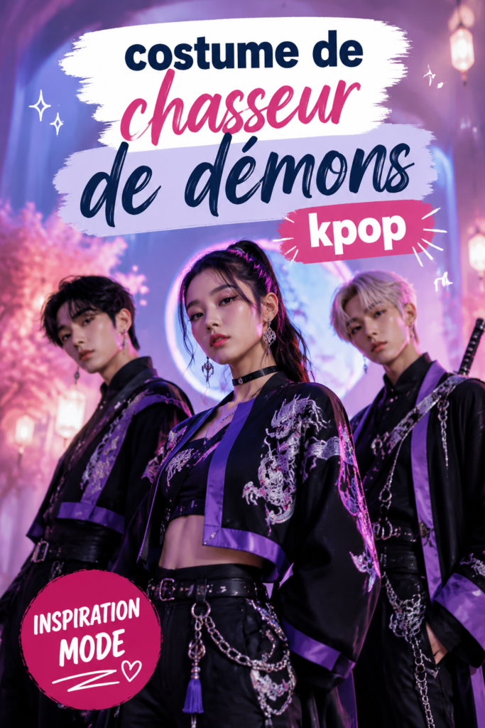 Costume de chasseur de démons inspiré de la Kpop pour enfants, coloré et créatif.
