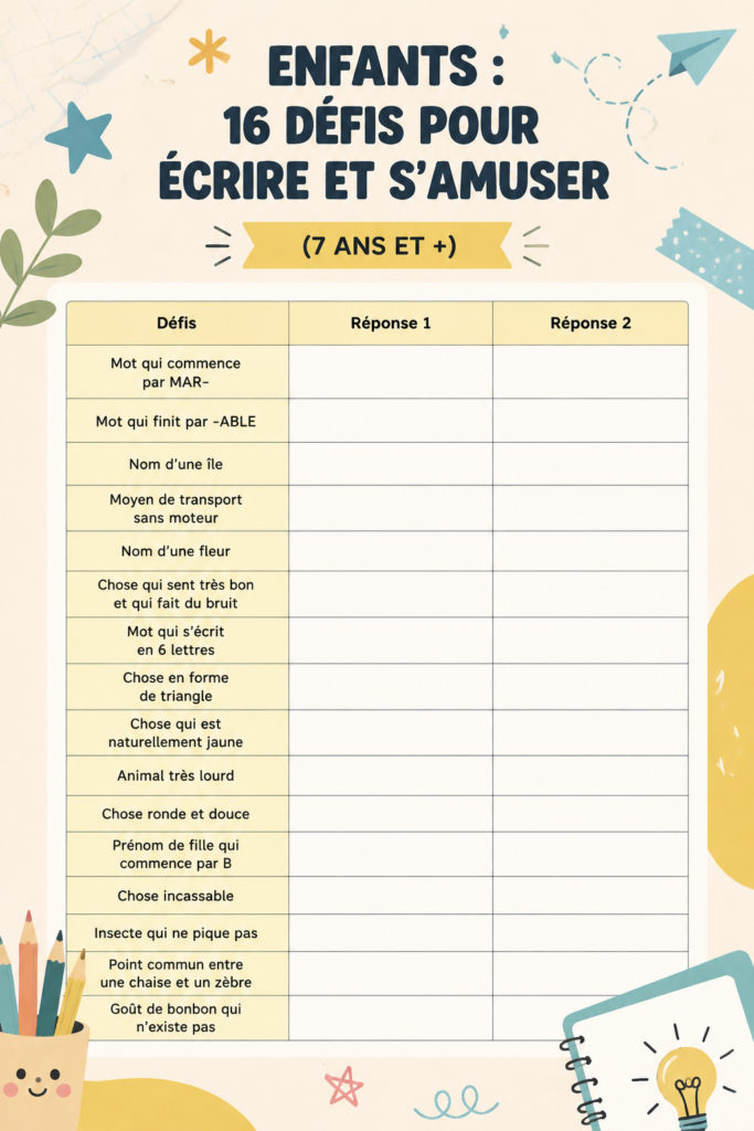Un enfant souriant en train d'écrire dans un carnet, illustrant l'importance des défis d'écriture.