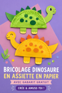 Dinosaures en assiettes en papier colorés, créés par des enfants lors d'une activité manuelle