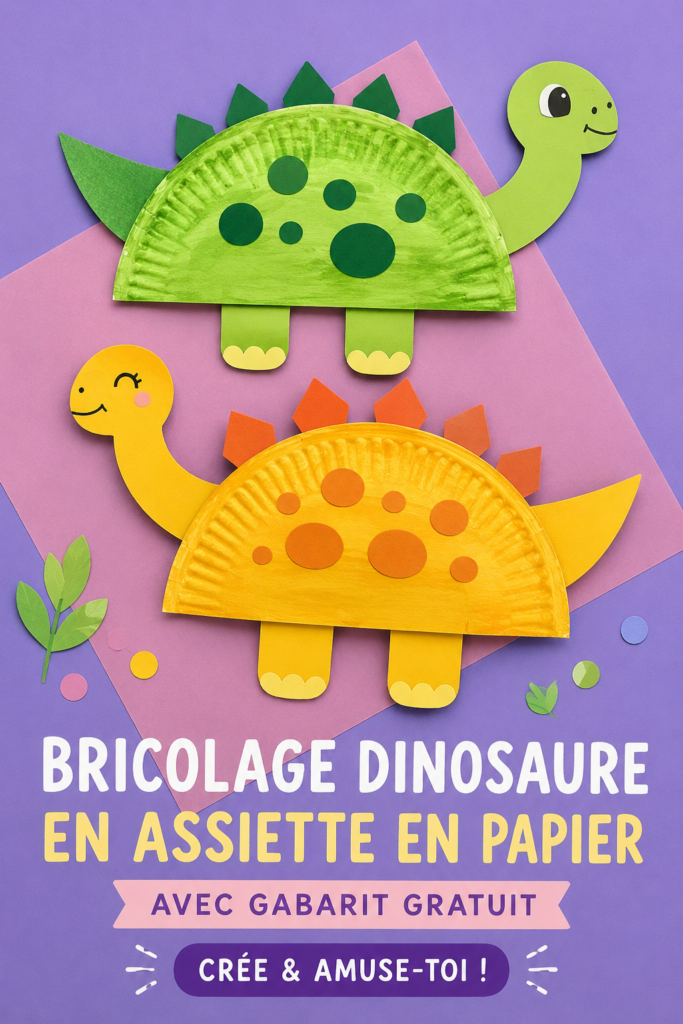 Dinosaures en assiettes en papier colorés, créés par des enfants lors d'une activité manuelle