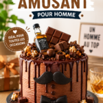 Un gâteau amusant décoré de façon ludique pour un homme, avec des éléments festifs