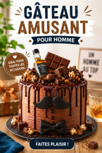 Un gâteau amusant décoré de façon ludique pour un homme, avec des éléments festifs
