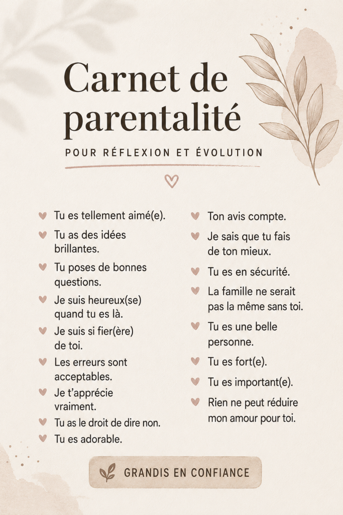 Une femme écrivant dans un journal parental, entourée de jouets pour enfants, symbolisant la parentalité chaleureuse.