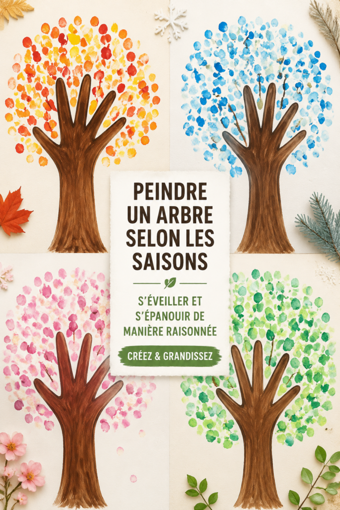 Enfant peignant un arbre coloré représentant les saisons pour une activité Montessori