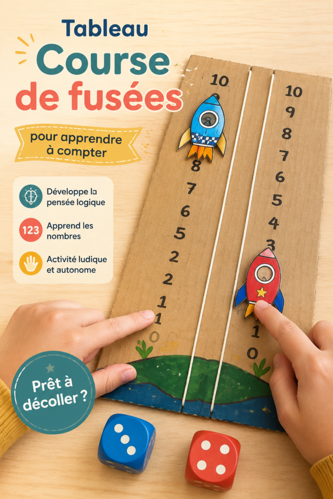 Planche de comptage sur le thème des fusées, colorée et ludique pour enfants.