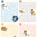 Un enfant heureux jouant avec un labyrinthe en papier fait maison.