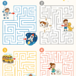 Un enfant heureux jouant avec un labyrinthe en papier fait maison.