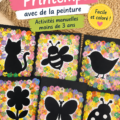 Des silhouettes colorées de printemps réalisées par de jeunes enfants avec de la peinture.