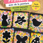 Des silhouettes colorées de printemps réalisées par de jeunes enfants avec de la peinture.