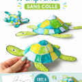 Tortues imprimables colorées sans colle pour activités manuelles d'enfants.