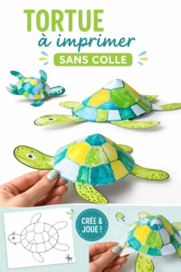 Tortues imprimables colorées sans colle pour activités manuelles d'enfants.