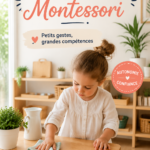 Une enfant pratiquant une activité Montessori à la maison avec des objets du quotidien.