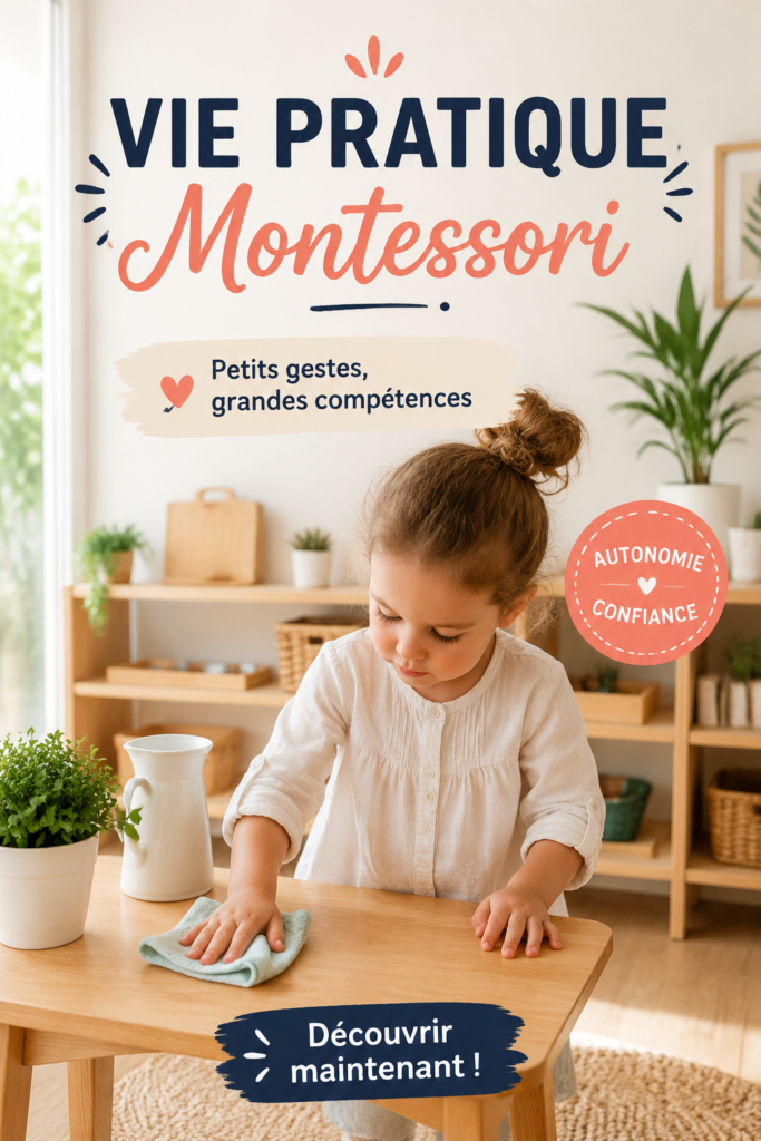Une enfant pratiquant une activité Montessori à la maison avec des objets du quotidien.