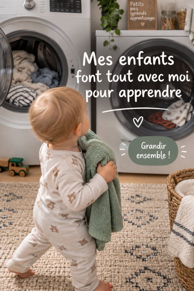 Une mère et son enfant s'amusent ensemble en cuisinant, illustrant l'apprentissage partagé.