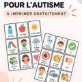 Un ensemble de cartes de communication illustrées pour enfants autistes, prêtes à être imprimées.