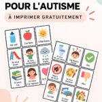 Un ensemble de cartes de communication illustrées pour enfants autistes, prêtes à être imprimées.