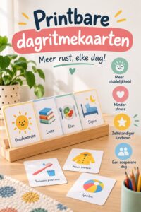 Exemple de cartes de routine imprimables pour enfants sur une table en bois.