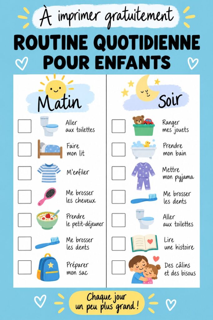 Checklist quotidienne pour enfants colorée et attrayante