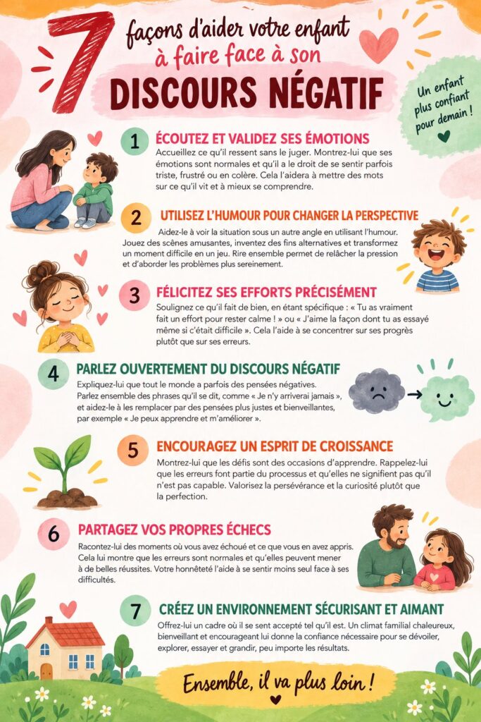 Un enfant souriant parlant avec un parent, illustrant la communication positive
