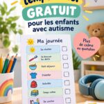 Un enfant utilisant un emploi du temps visuel coloré pour organiser sa journée.