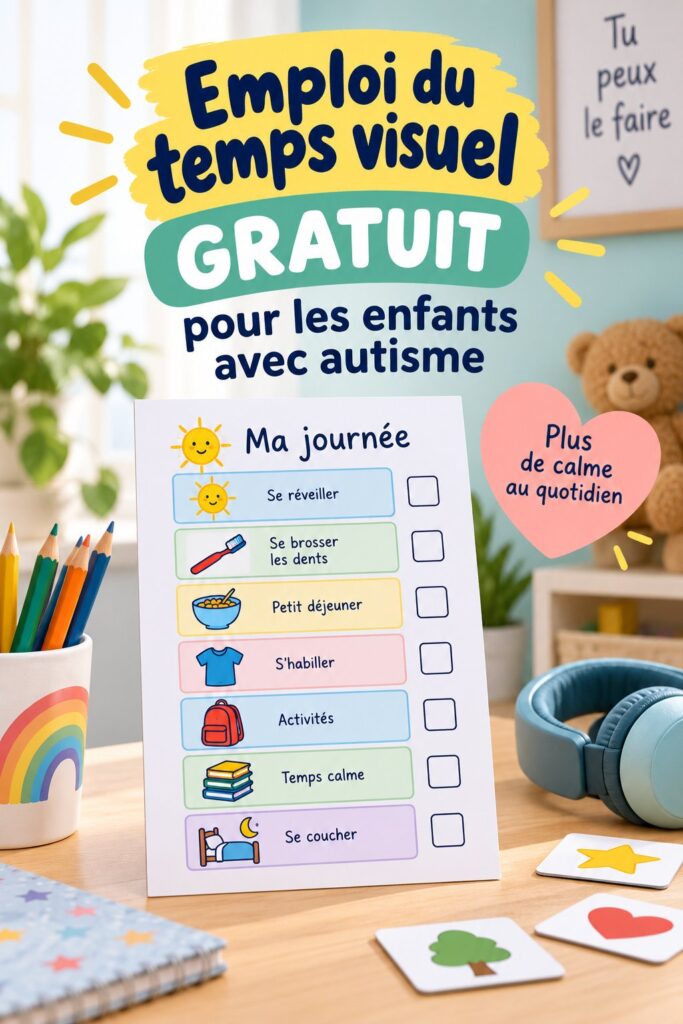 Un enfant utilisant un emploi du temps visuel coloré pour organiser sa journée.
