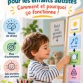 Un enfant utilisant un emploi du temps visuel illustré sur un mur.