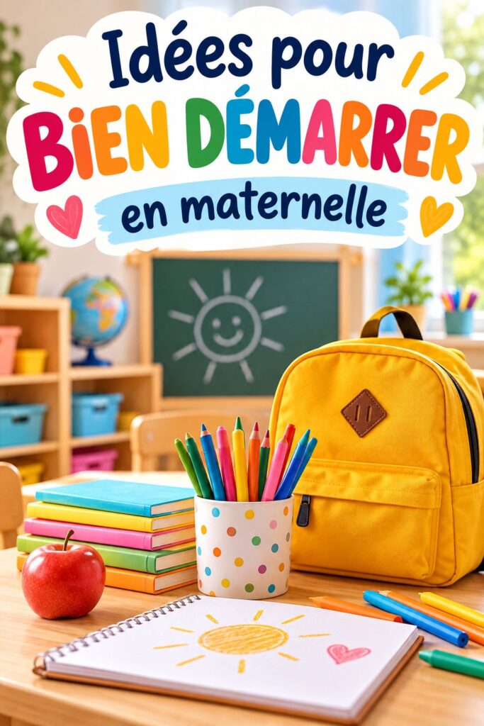 Un enfant souriant préparant son matériel scolaire pour la rentrée en maternelle