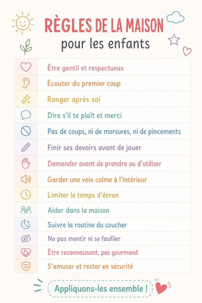 Modèle de règles de maison colorées pour enfants, ludique et engageant