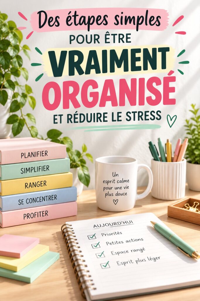 Un planning familial coloré sur une table avec des crayons et des marqueurs, représentant une organisation estivale.