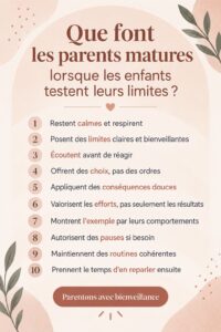 Un parent discutant doucement avec un enfant qui teste ses limites