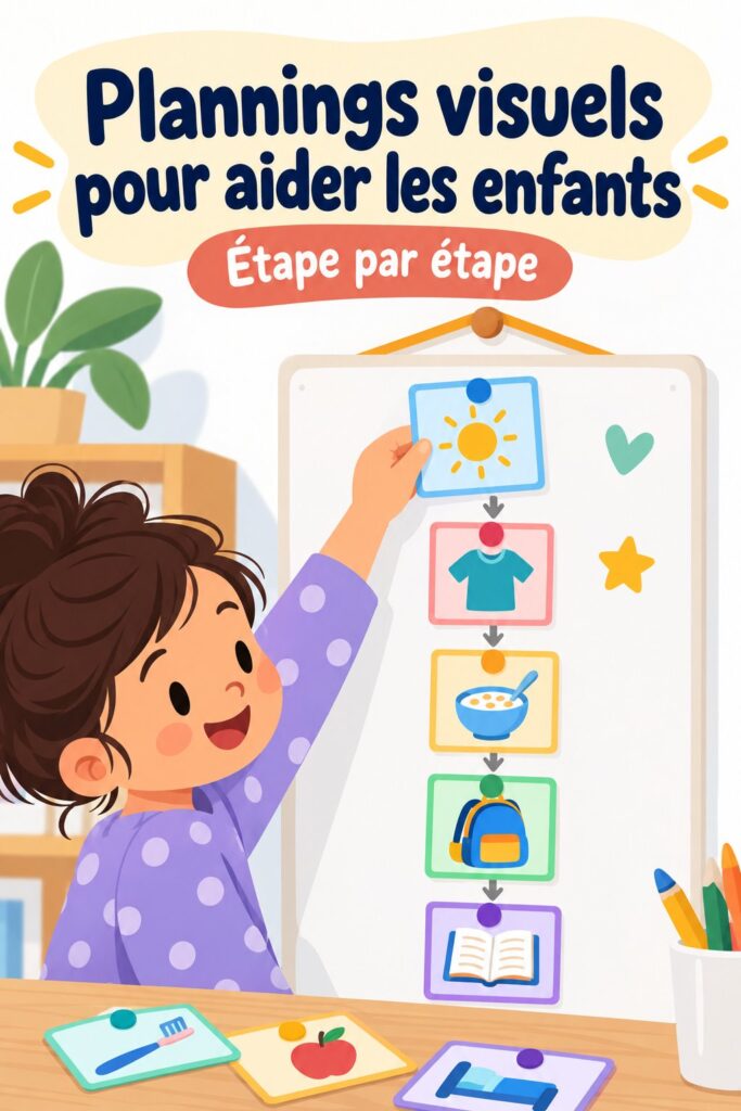 Un enfant utilisant un planning visuel coloré pour organiser sa journée