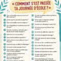 Un parent posant des questions à son enfant après l'école pour mieux comprendre sa journée.