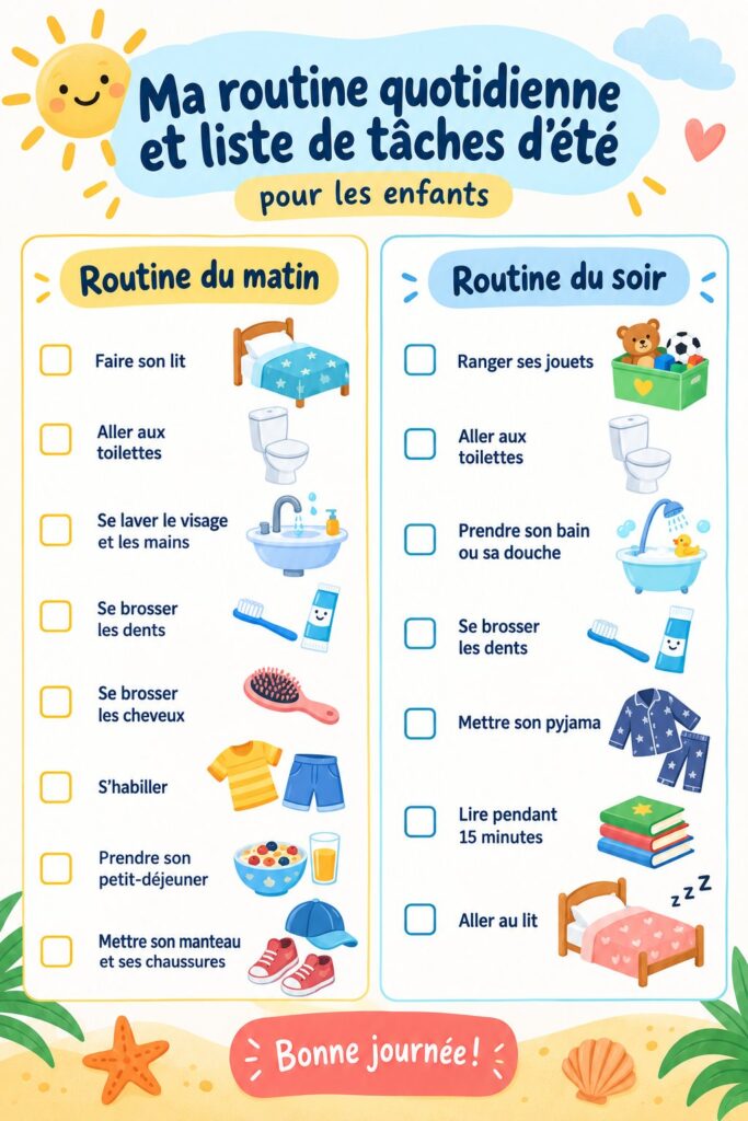 Checklist estivale pour les enfants avec des activités ludiques