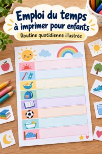 Des enfants heureux jouant avec un emploi du temps imprimé coloré