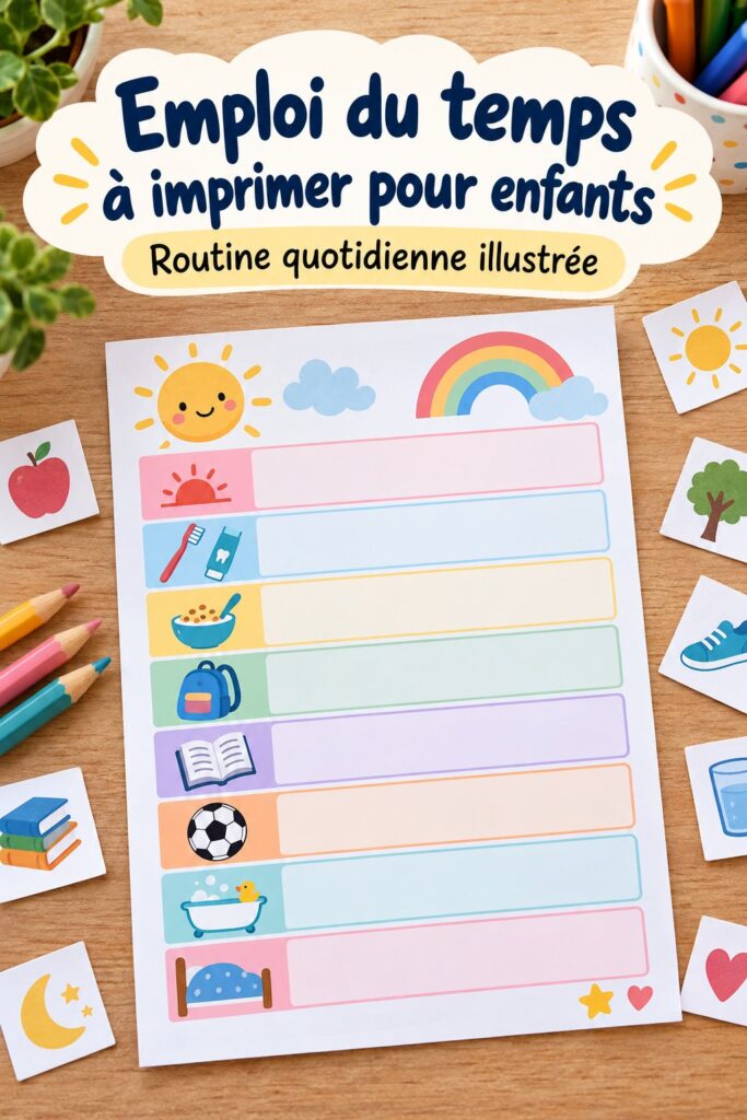 Des enfants heureux jouant avec un emploi du temps imprimé coloré