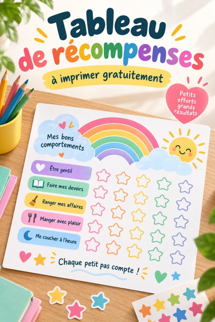 Tableau de récompenses coloré pour enfants avec des stickers