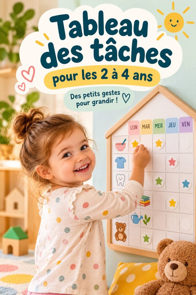 Un tableau des tâches coloré pour enfants de 2 à 4 ans dans une chambre