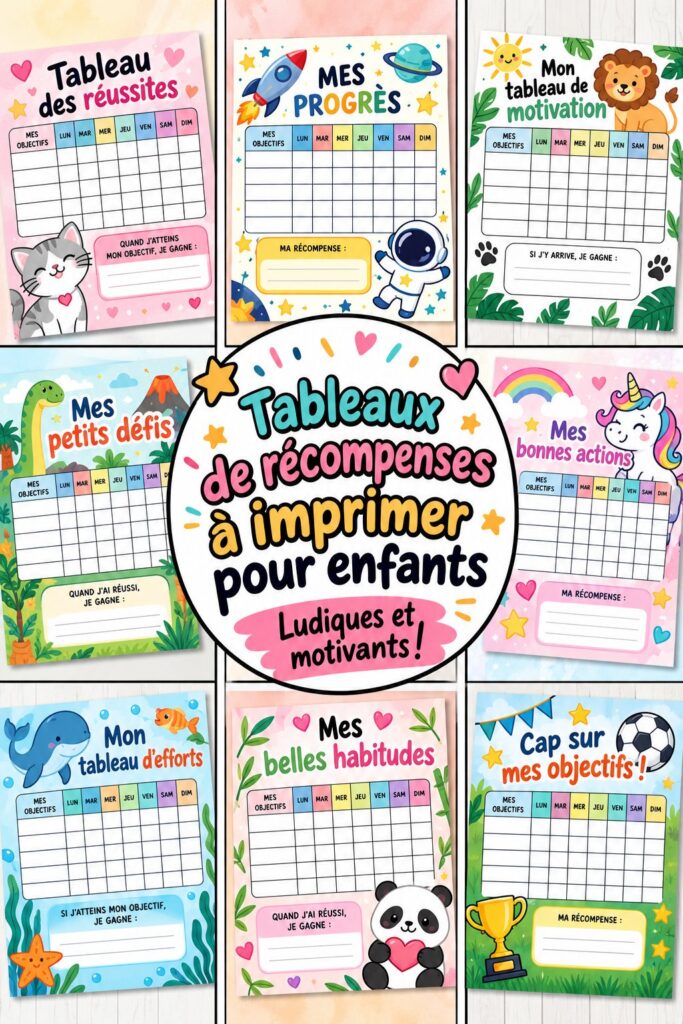 Tableau de récompenses imprimable coloré pour enfants sur un bureau
