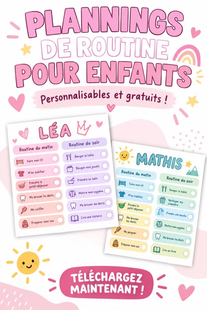 Tableau de routine personnalisé pour enfants affiché sur un mur coloré.