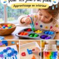 Des enfants s'amusent avec des jeux éducatifs à l'intérieur pendant un jour de pluie, explorant des activités Montessori.