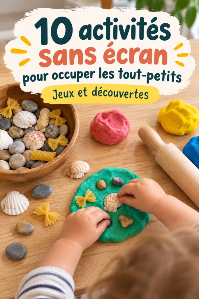 Un enfant souriant jouant avec des blocs colorés, une activité sans écran stimulante.