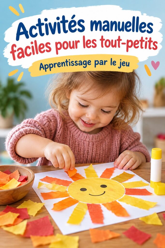 Enfant en train de réaliser une activité manuelle avec des matériaux colorés